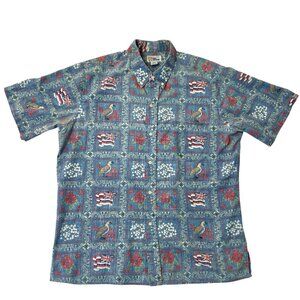 Vintage REYN SPOONER Hawaiian Flag Lahaina Sailor Shirt Bird Tropical size XL